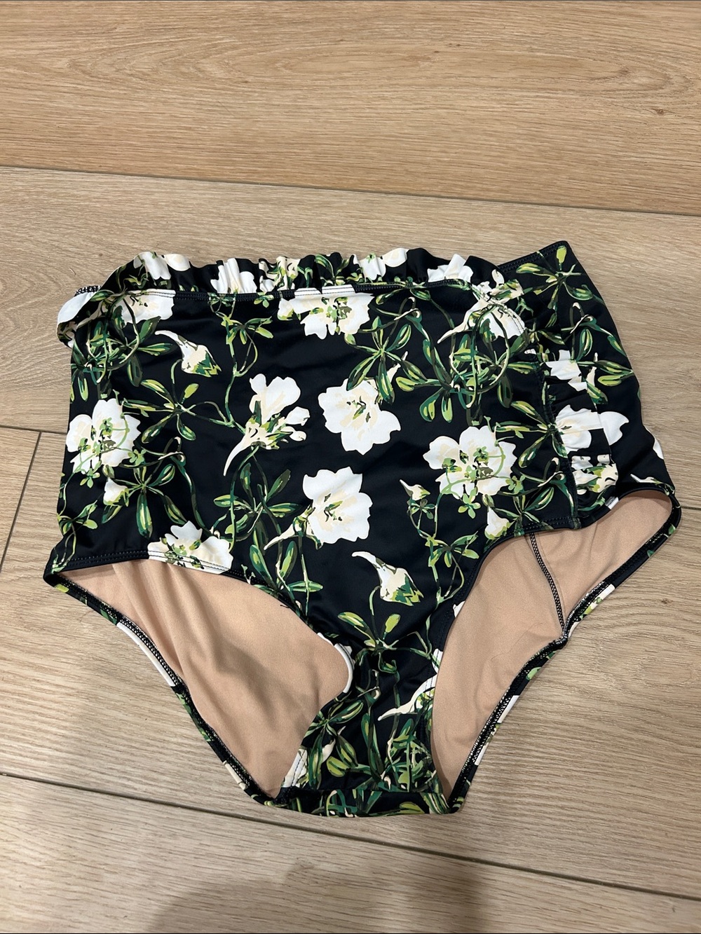 Kortni Jeane Black Floral High-Waist Bikini Bottoms